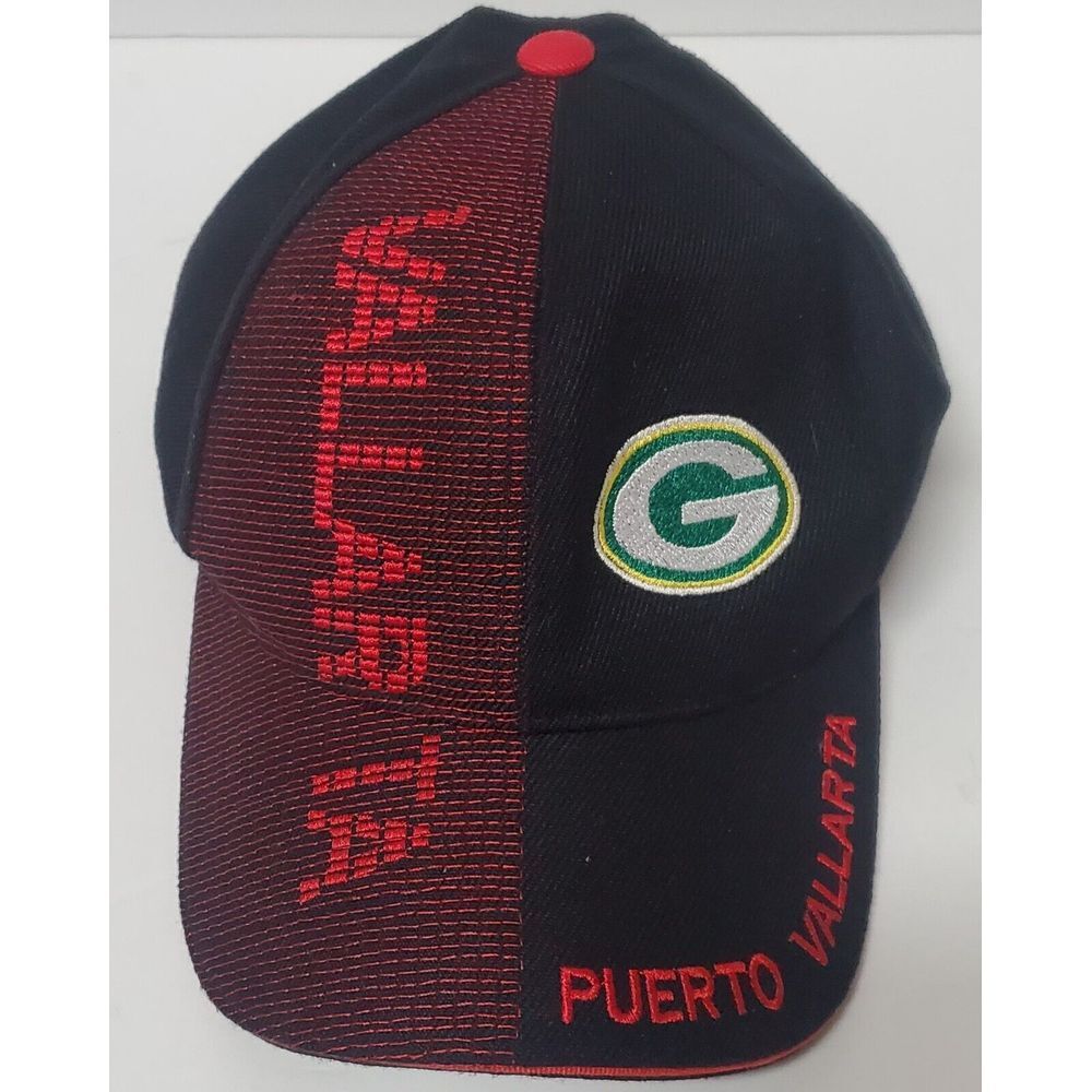 Green Bay Packers Hat Puerto Vallarta Baseball Cap Gorra Black/ Red Unisex Logo